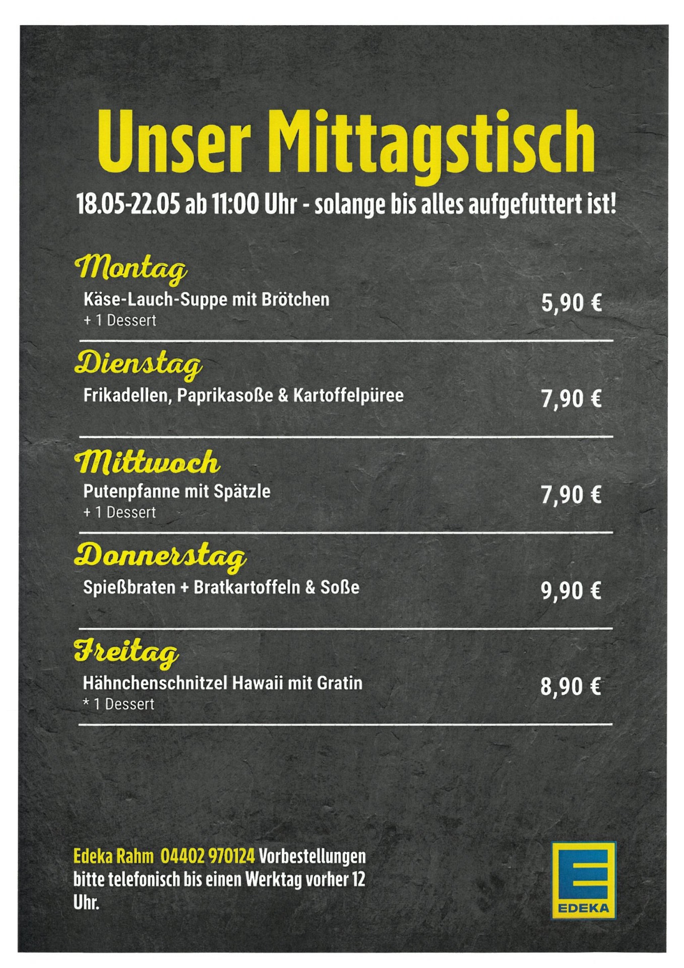 Mittagstisch Wochenplan – diese Woche